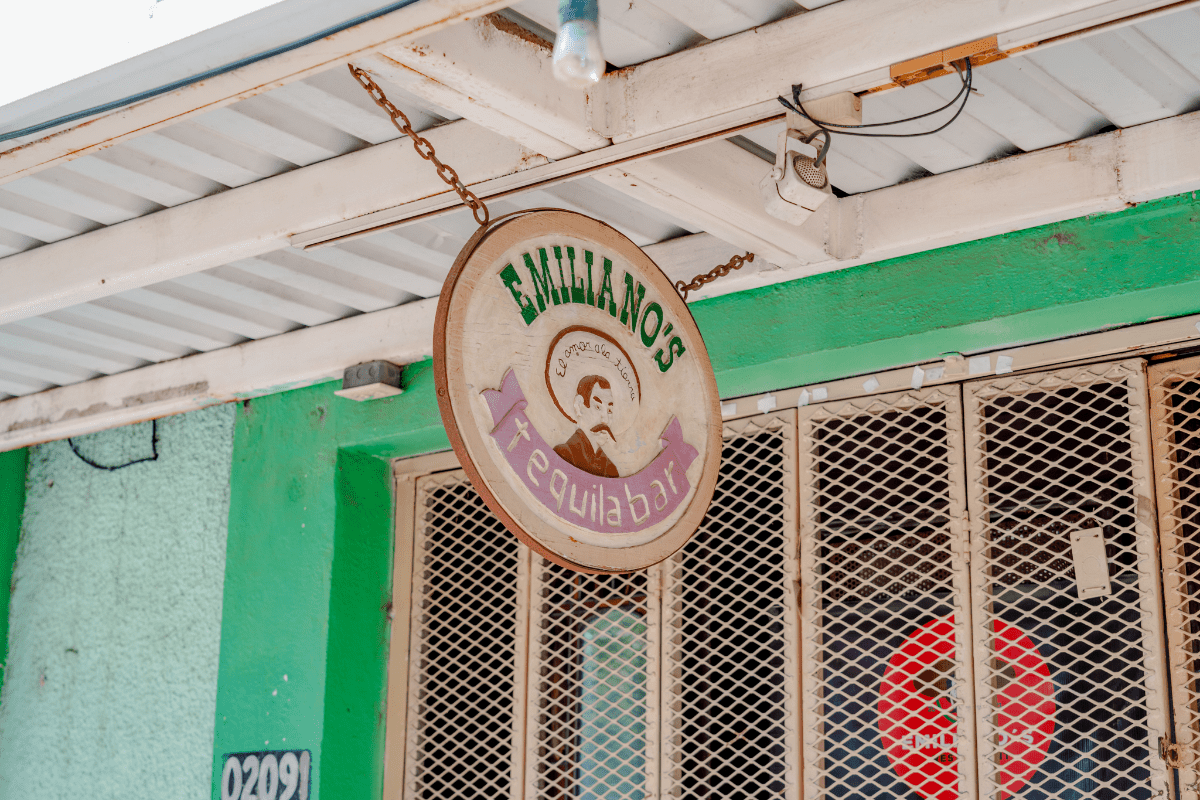 Emiliano's Tequila Bar hanging store logo