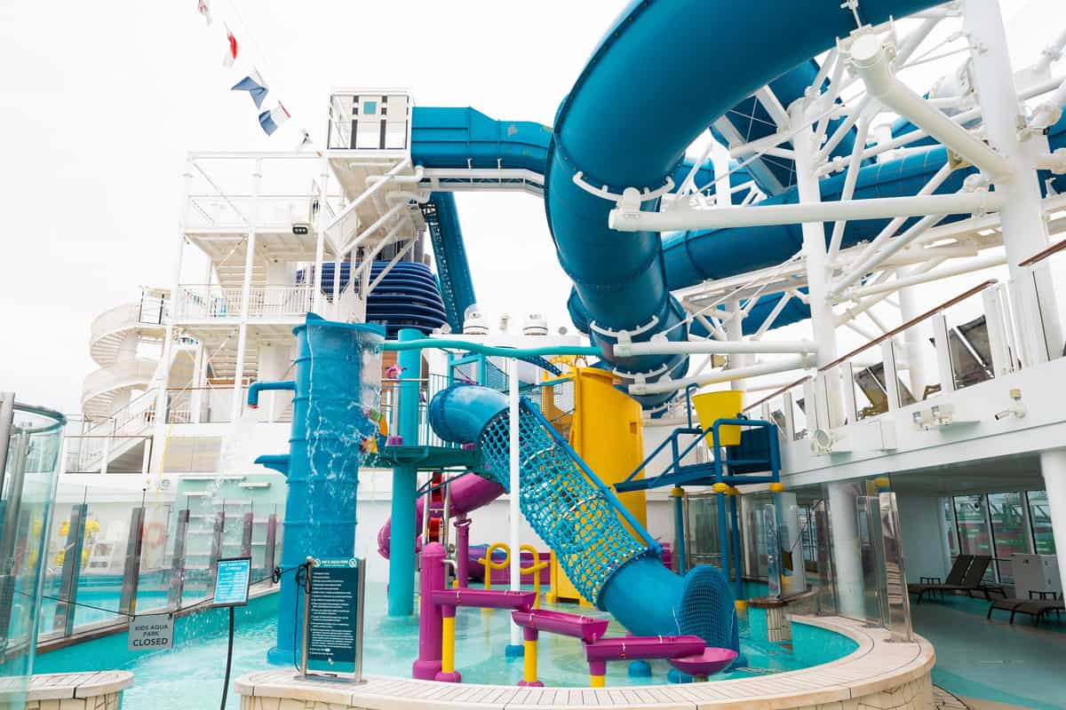 Kid's waterpark with slides on the norwegian bliss ship