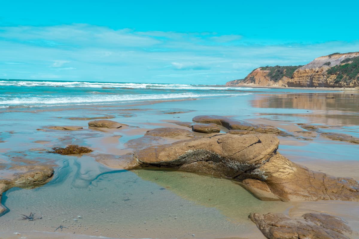 Rocks on the shore of Urquhart Bluff Beach