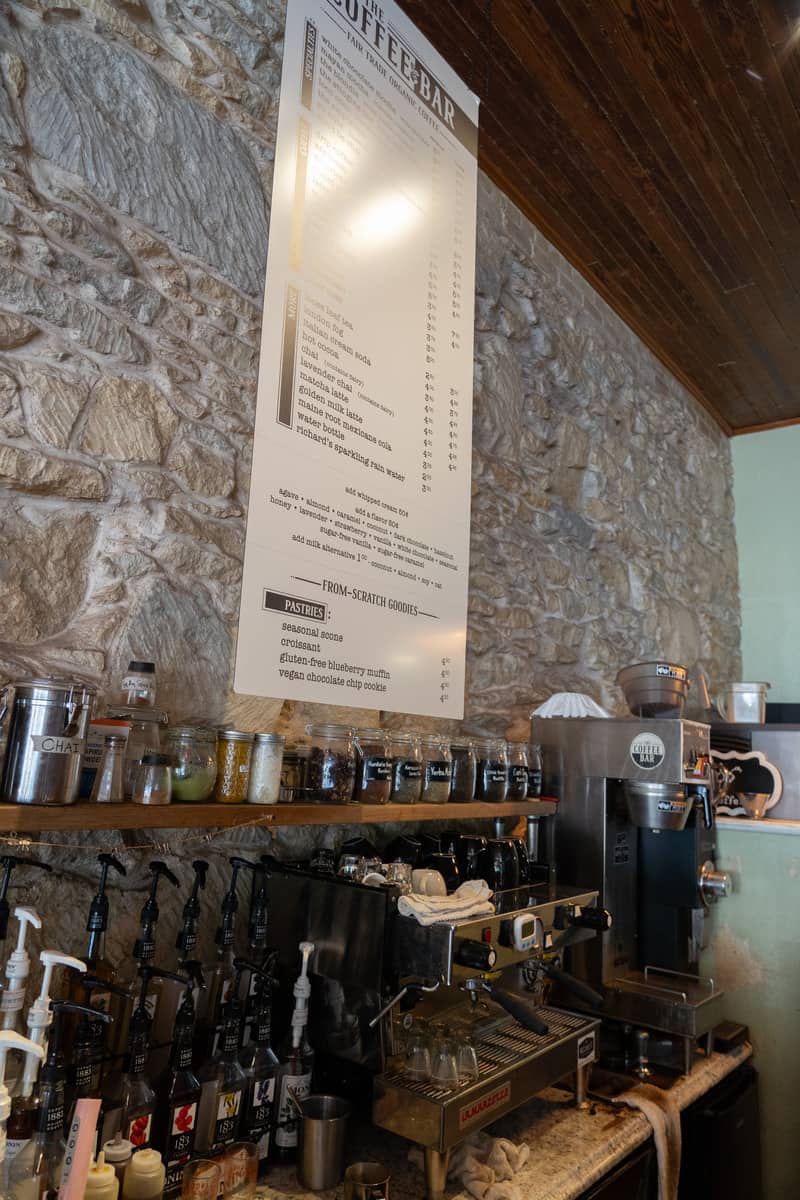 Coffee counter and coffee menu