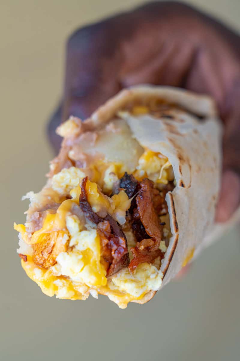 Breakfast taco with egg and bacon