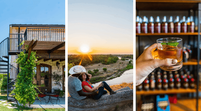 sunset in waco and a hand holding a glass