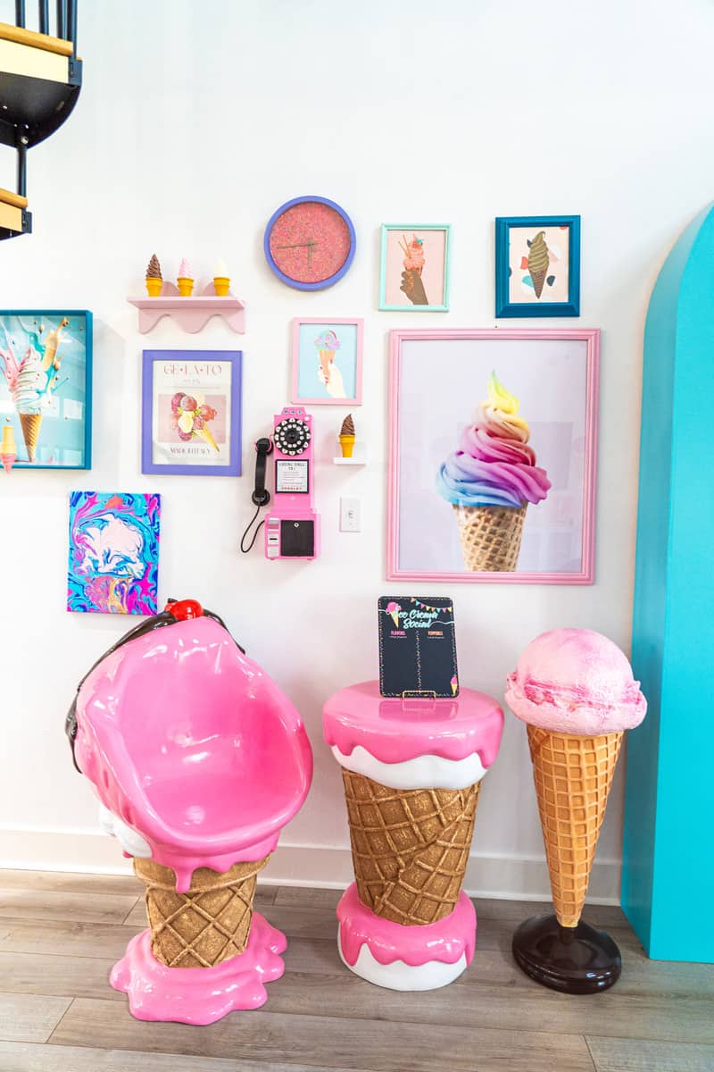 Ice cream stool and tables inside Casa Kumwesu