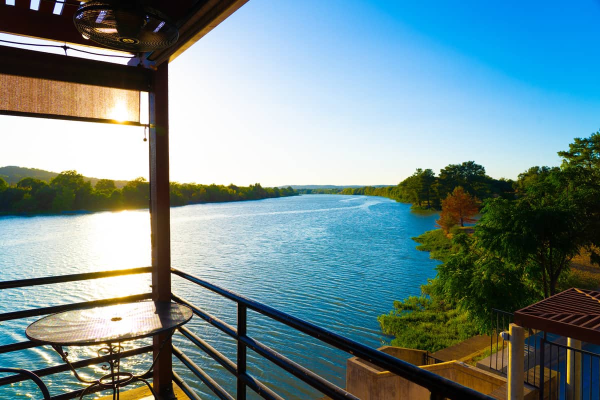 Corber table of the restaurant with a sunsetview