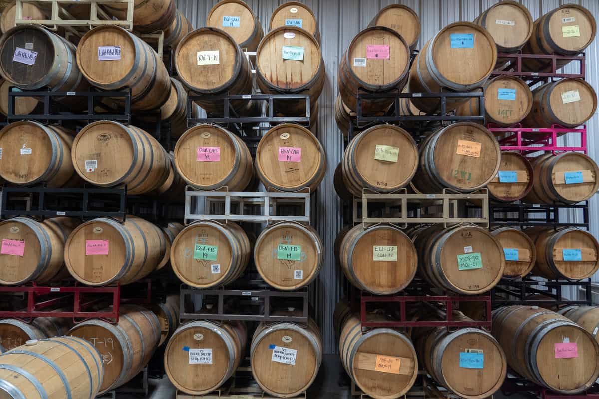 Barrels inside the winery.