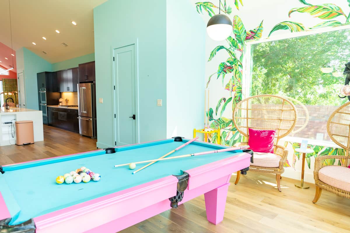 Pink and blue pool table