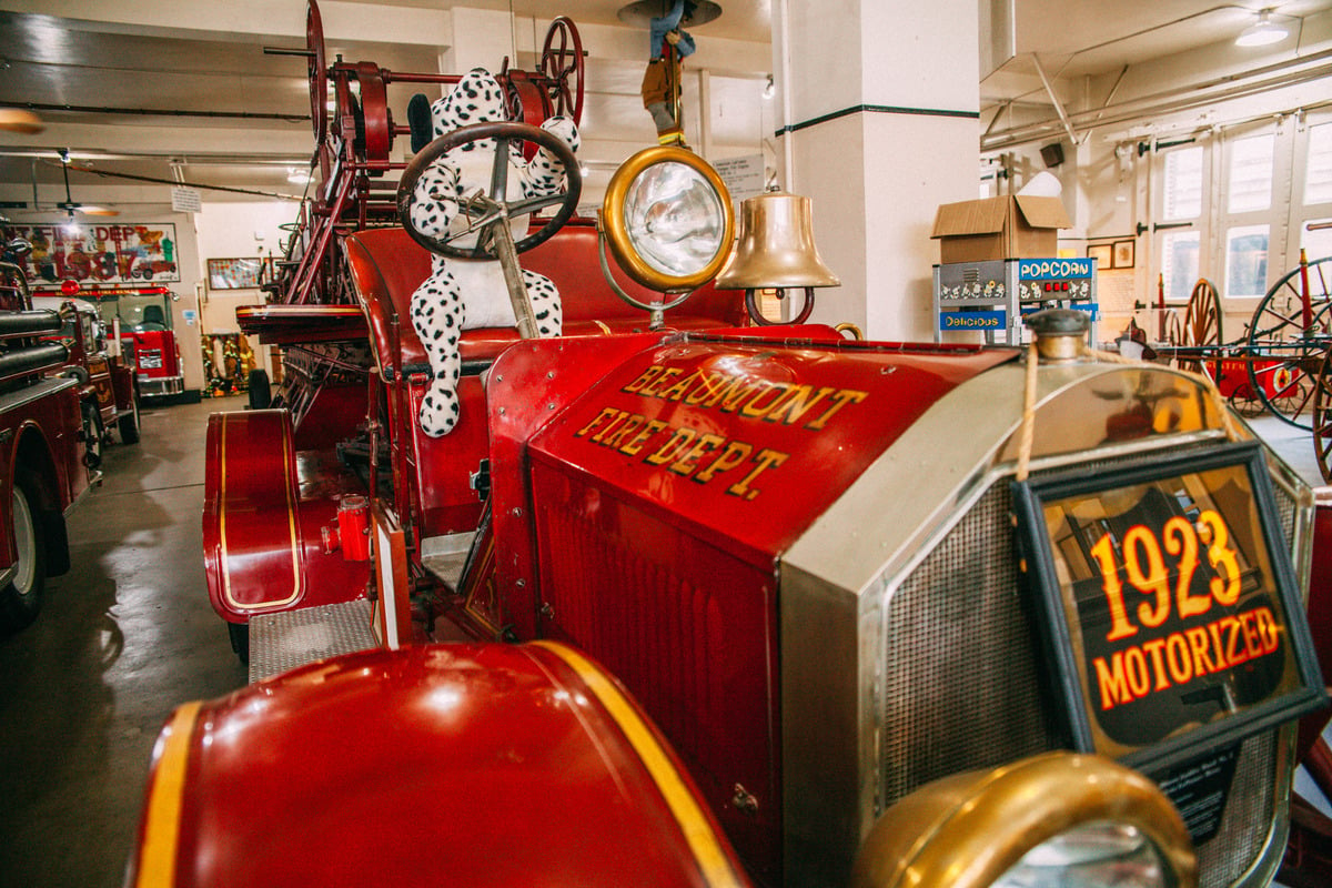 a stuffed animal on a fire truck