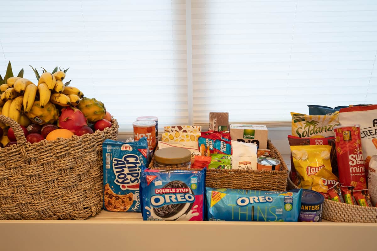 a basket of food and a basket of snacks