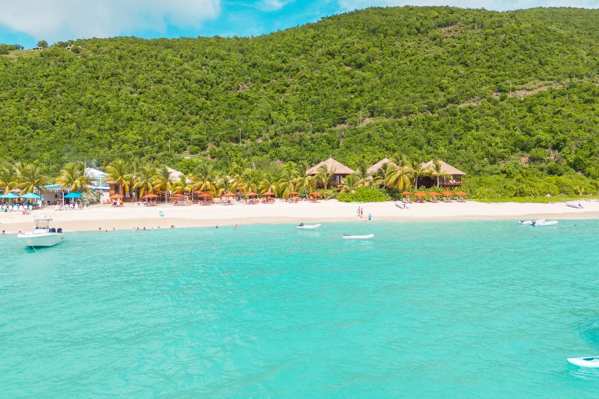 a beach with a group of people and a body of water