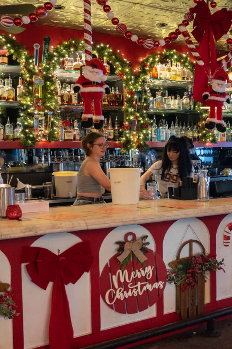 Bar decorated with Christmas decor