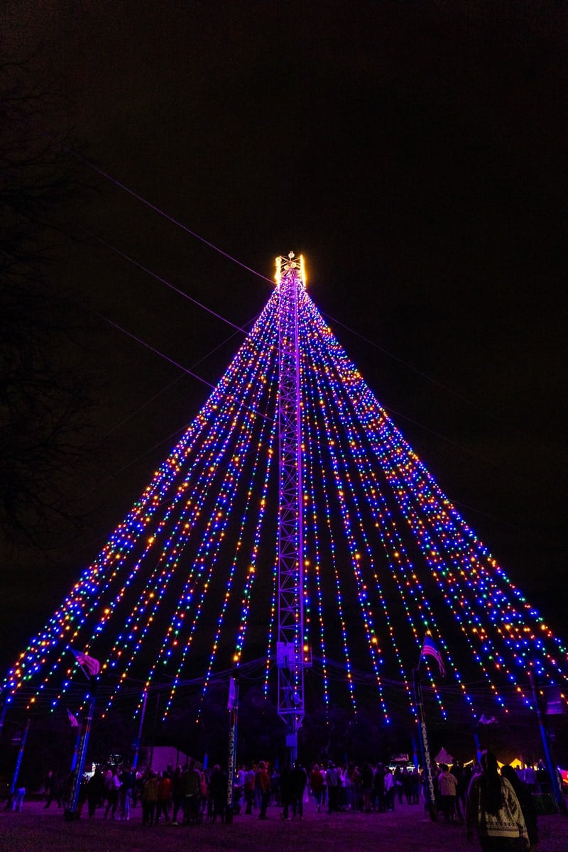 A giant christmas tree made of lights