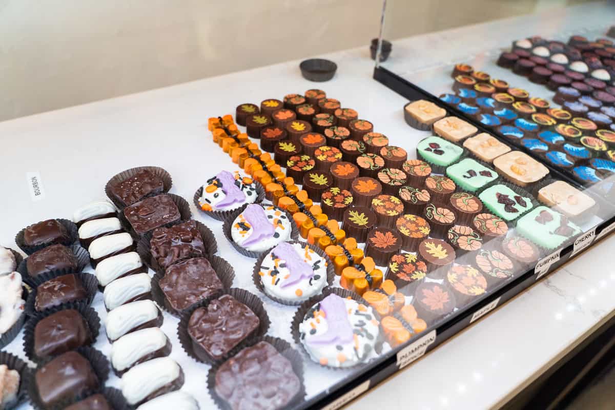 An assortment of different chocolates on display