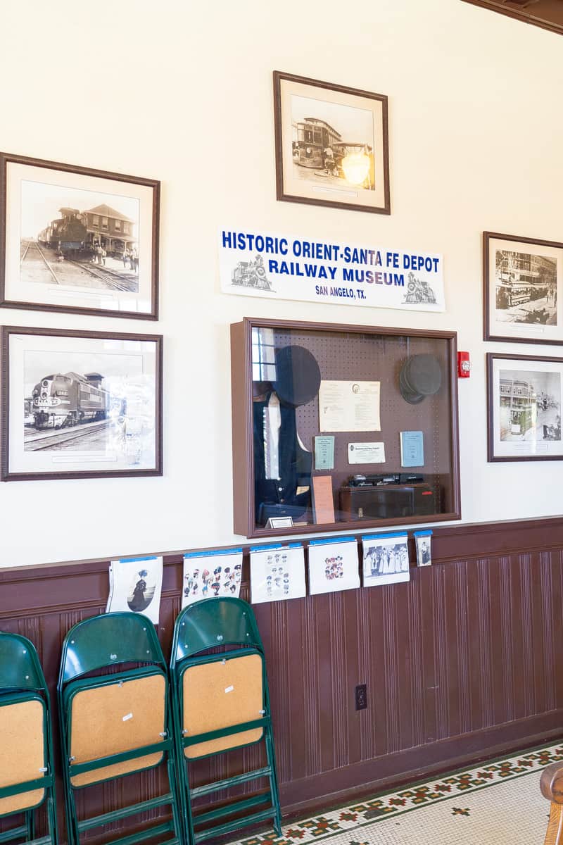 Old photos and artifacts on display inside the old Santa Fe Depot railway station