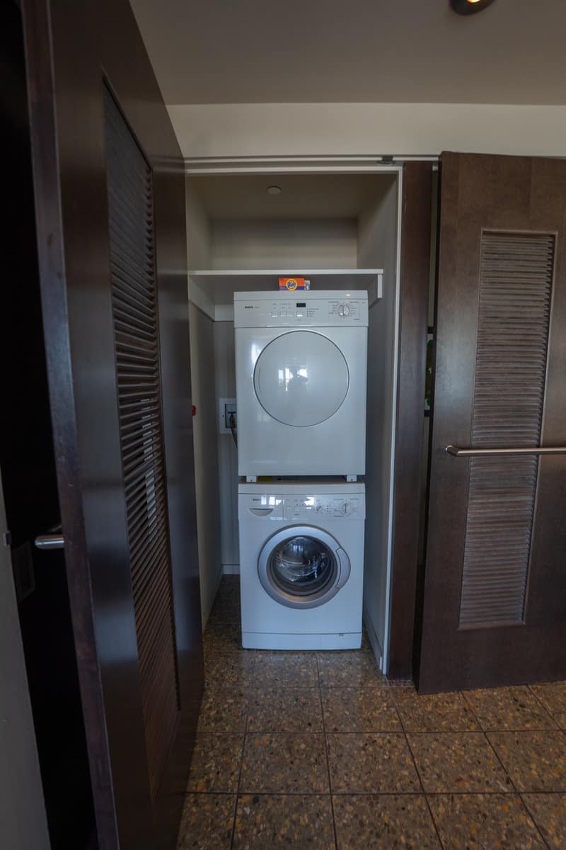 Stacked, front loading washer & dryer