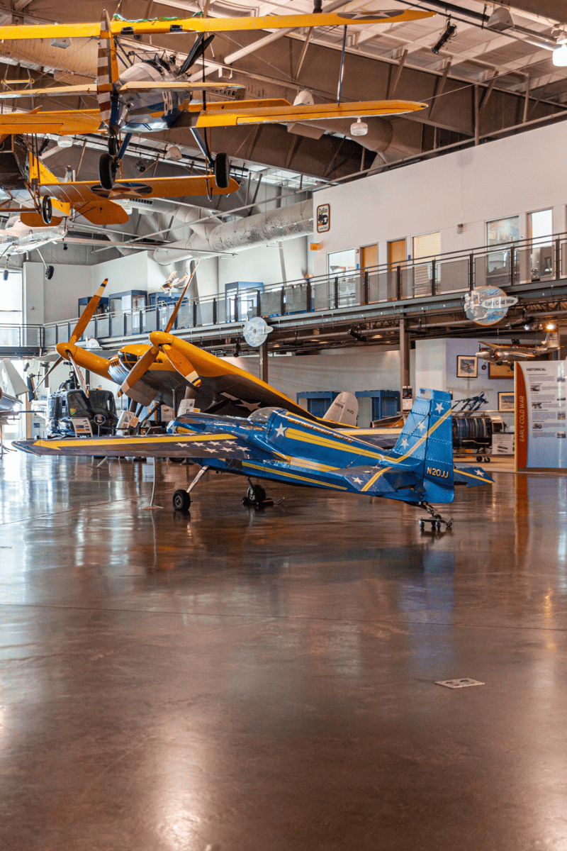 Vintage airplane diplays on flight museums.