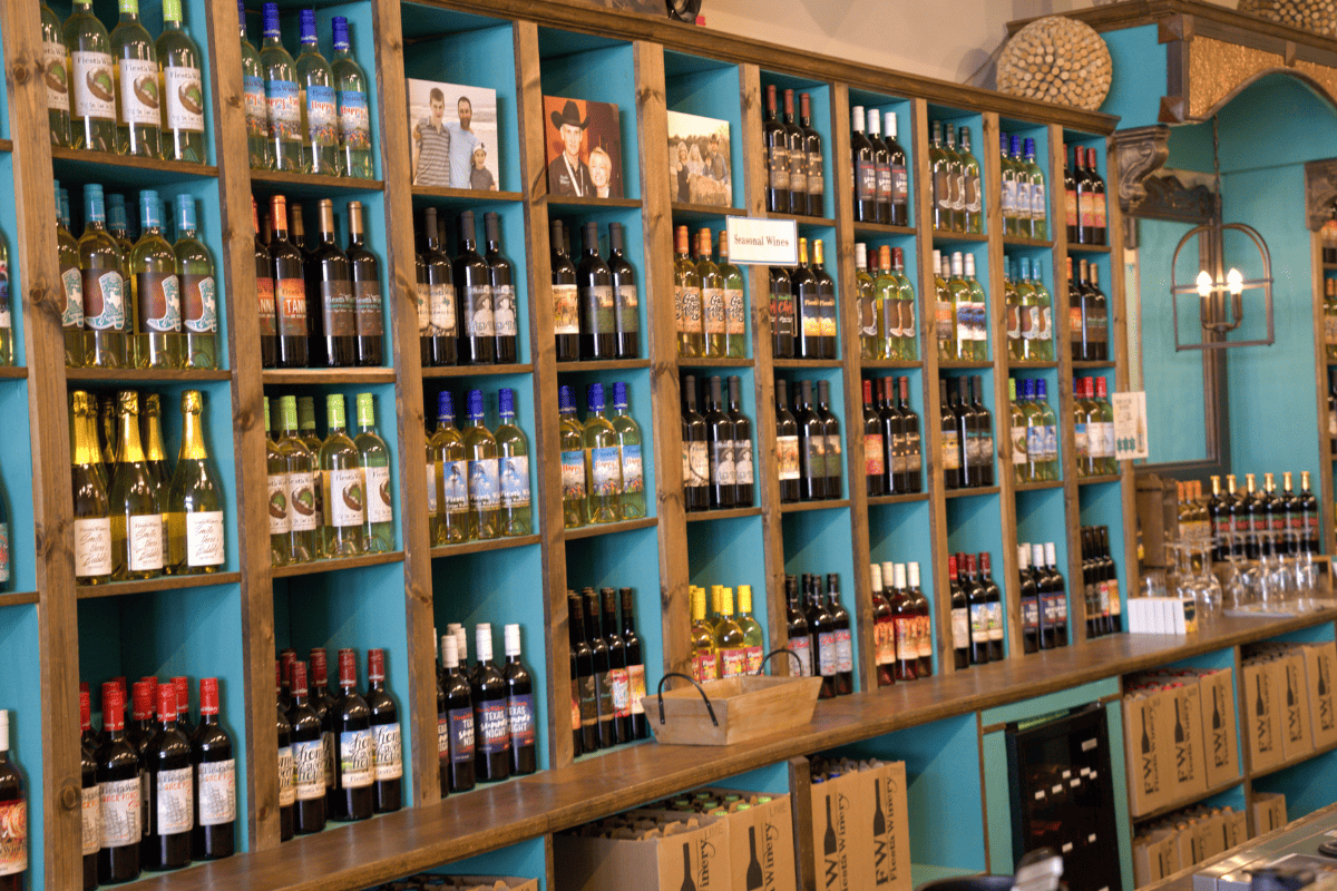 A selection of wines displayed on the wall foe wine tasting.