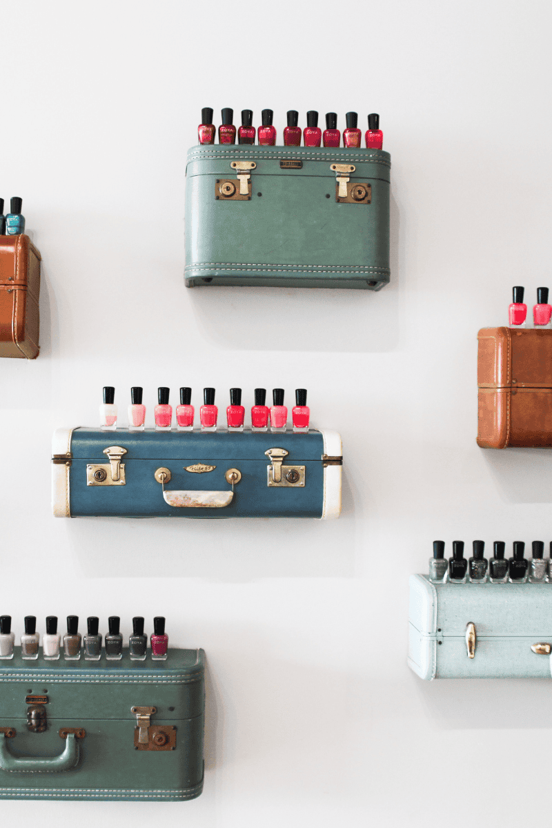 Wall-mounted vintage suitcases