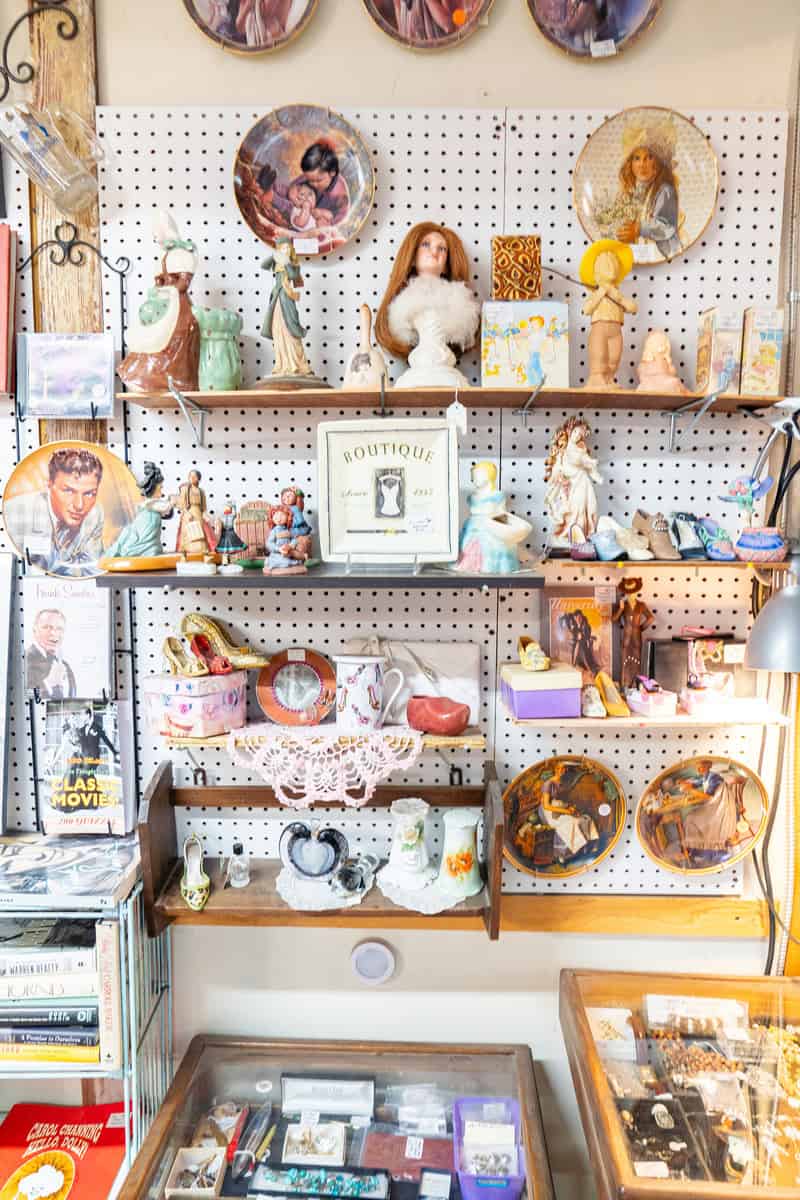 a shelf with various objects on it