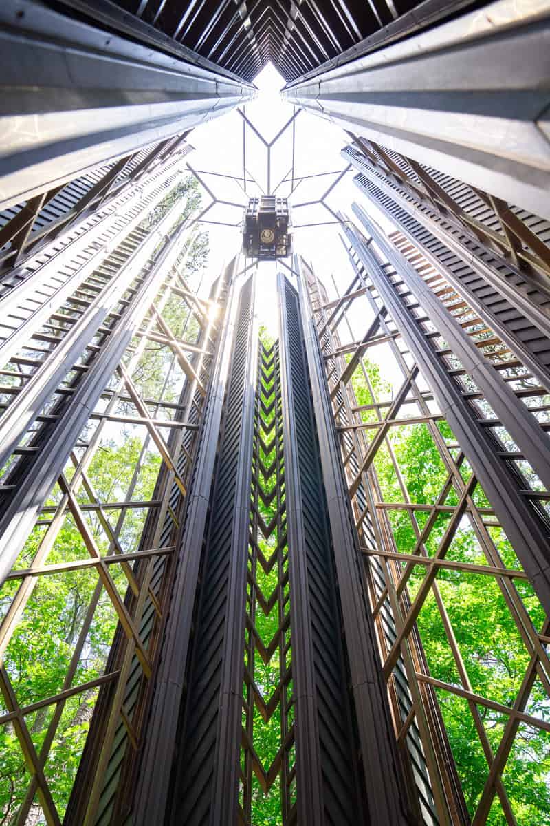 looking up at a tall metal structure