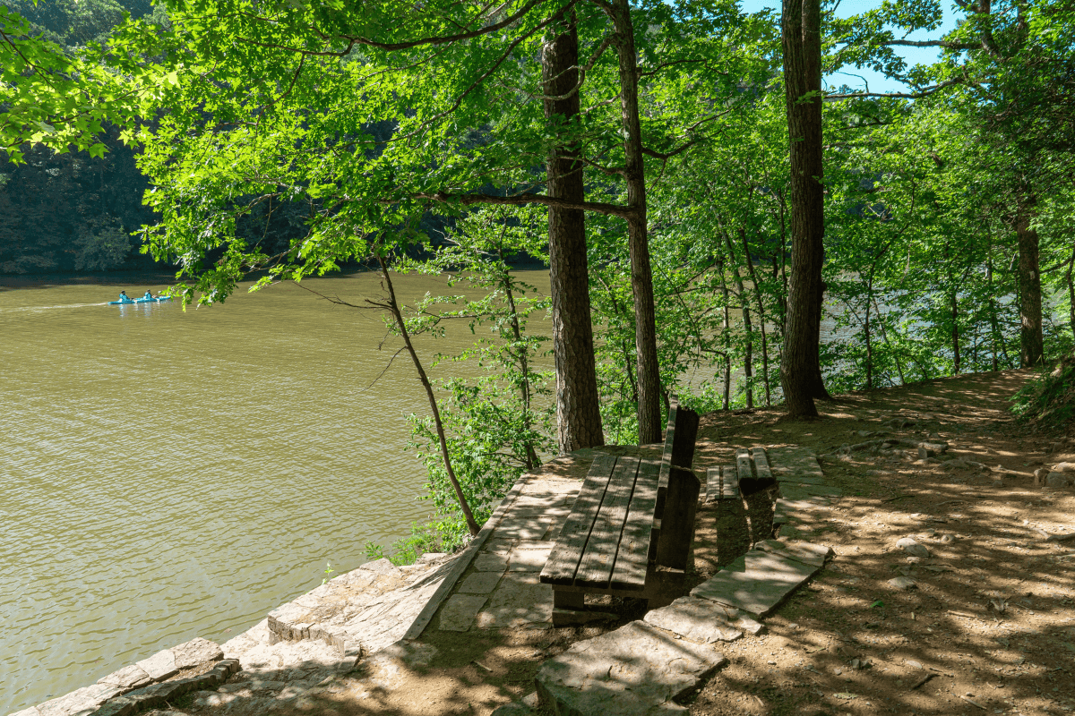 a bench next to a body of water