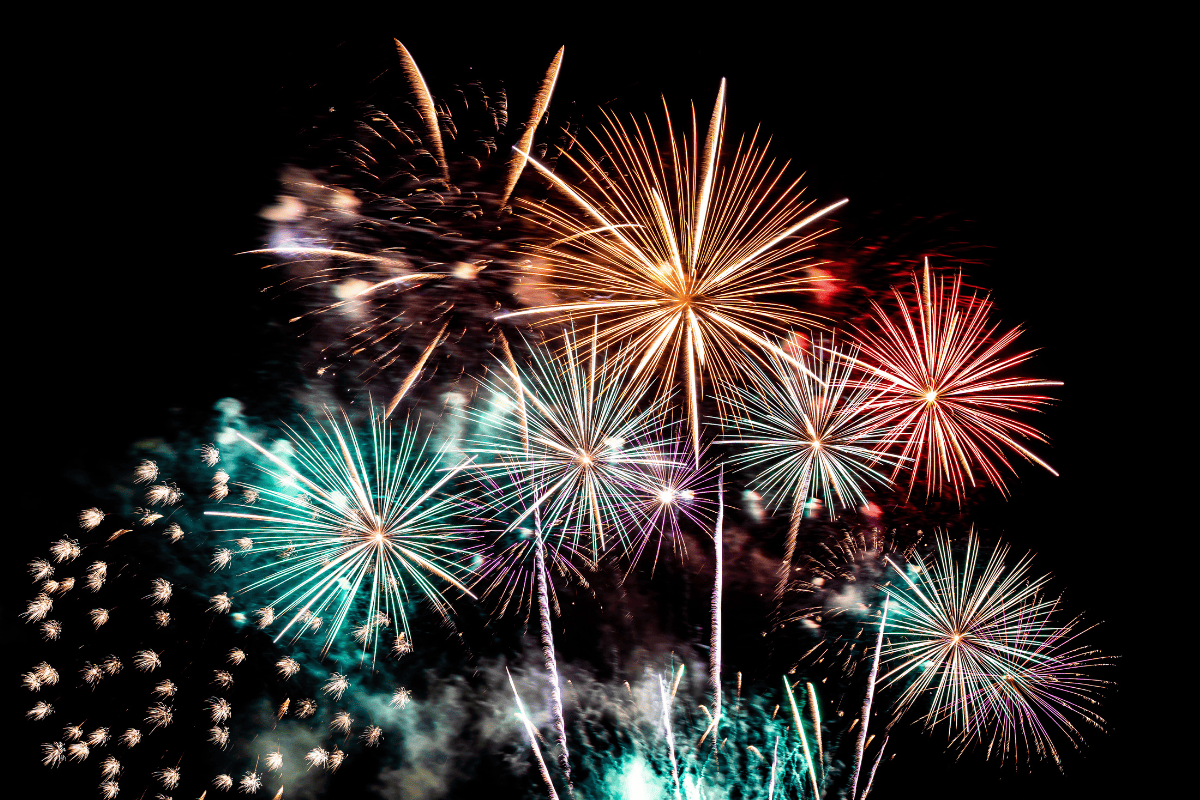 Colorful fireworks lighting up the night sky in a vibrant display.