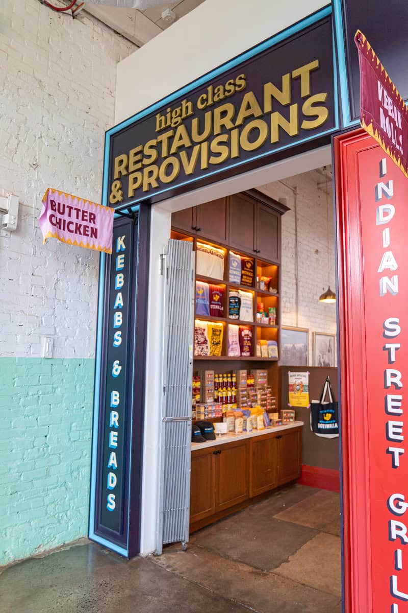 a store with a sign and a shelf