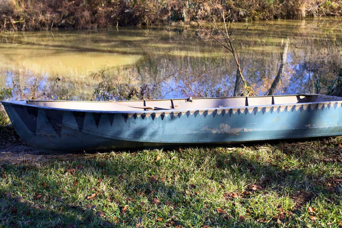 a boat on the grass