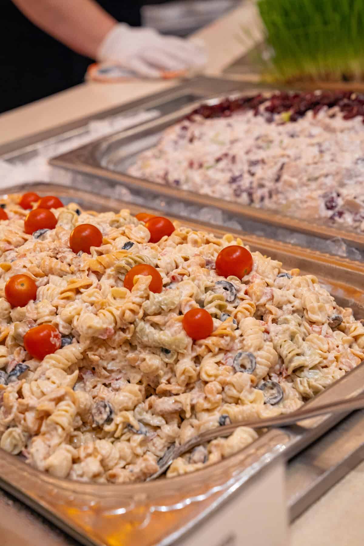 a trays of pasta and tomatoes