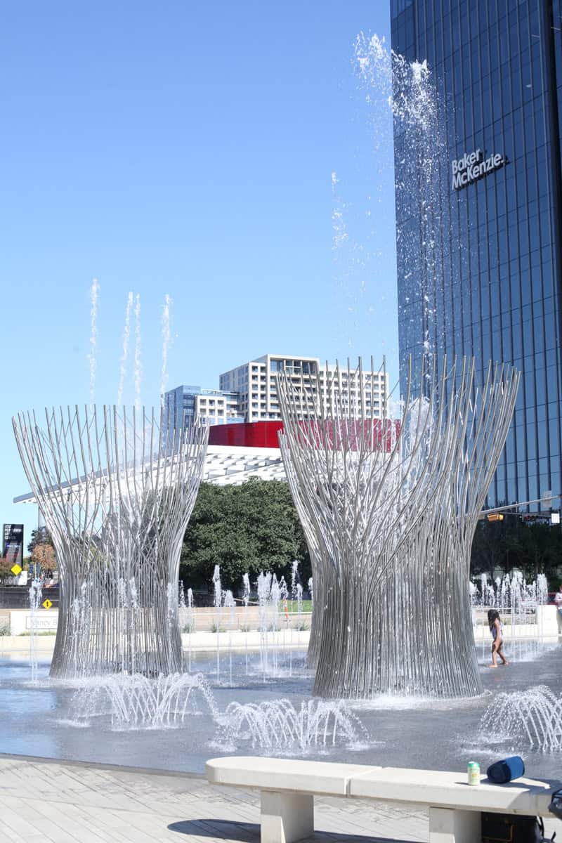 A distant skyscraper against a clear blue sky.