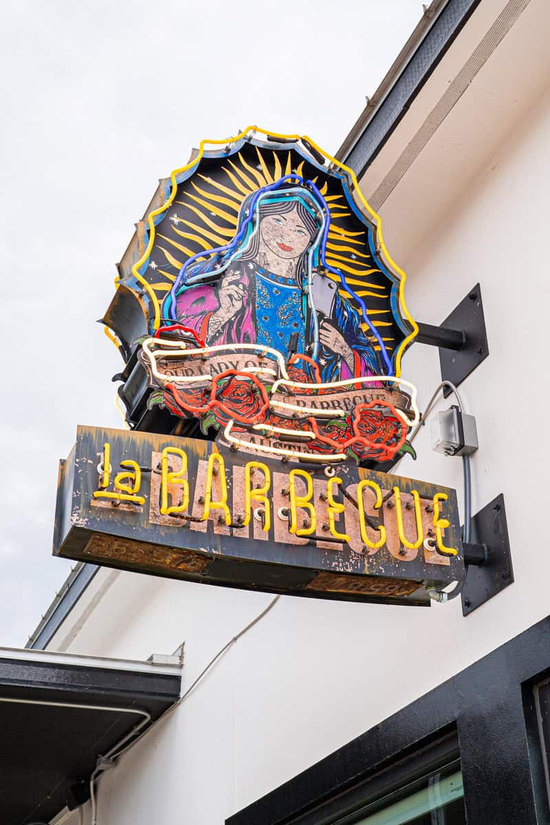 a neon sign on a building