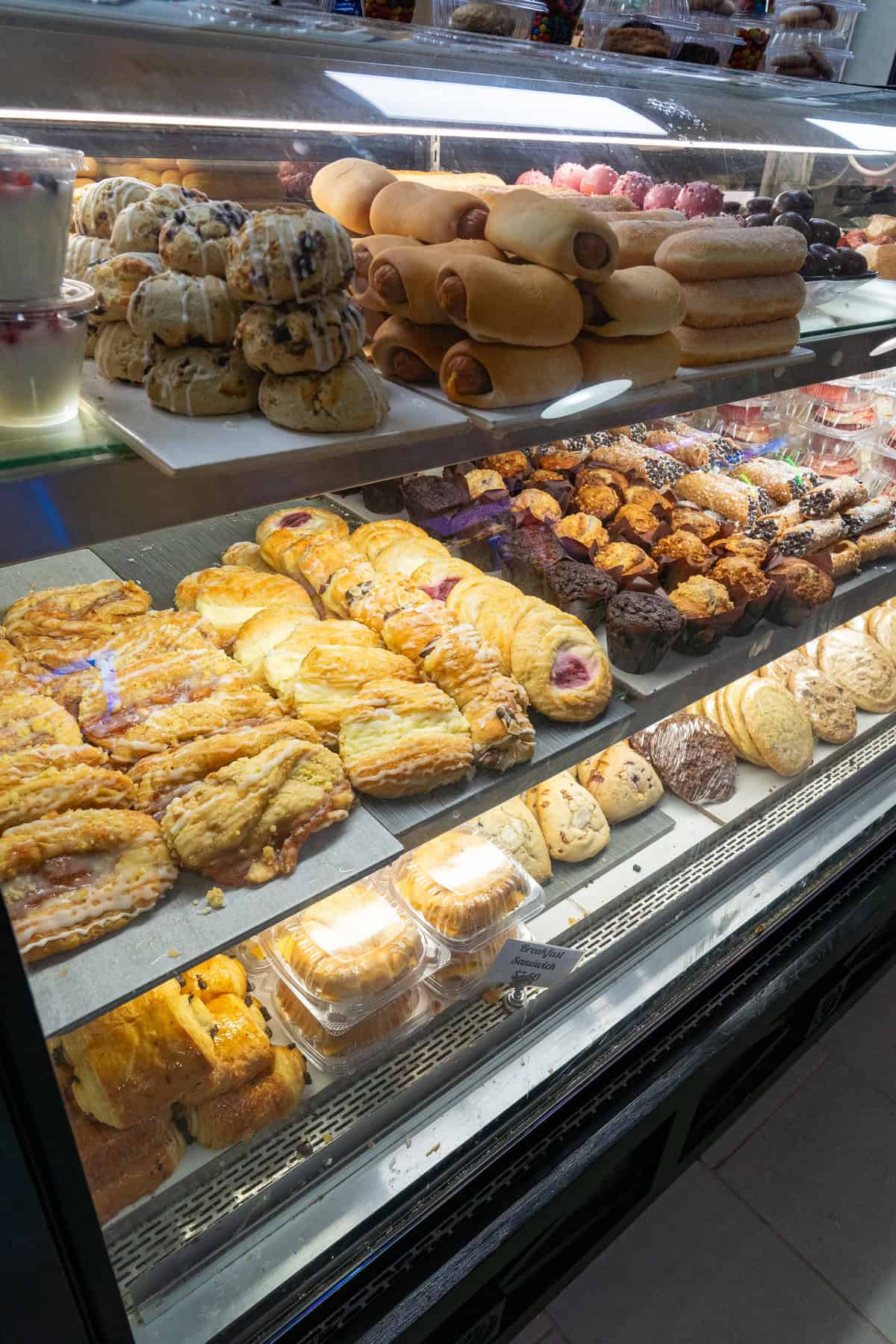 a display case of pastries