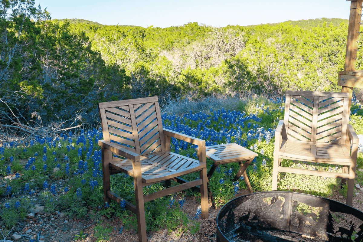 Two empty chairs on a patio