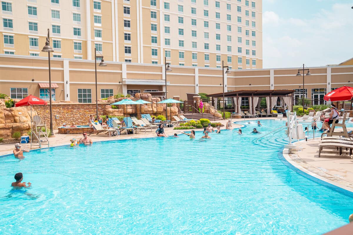 a group of people in a pool