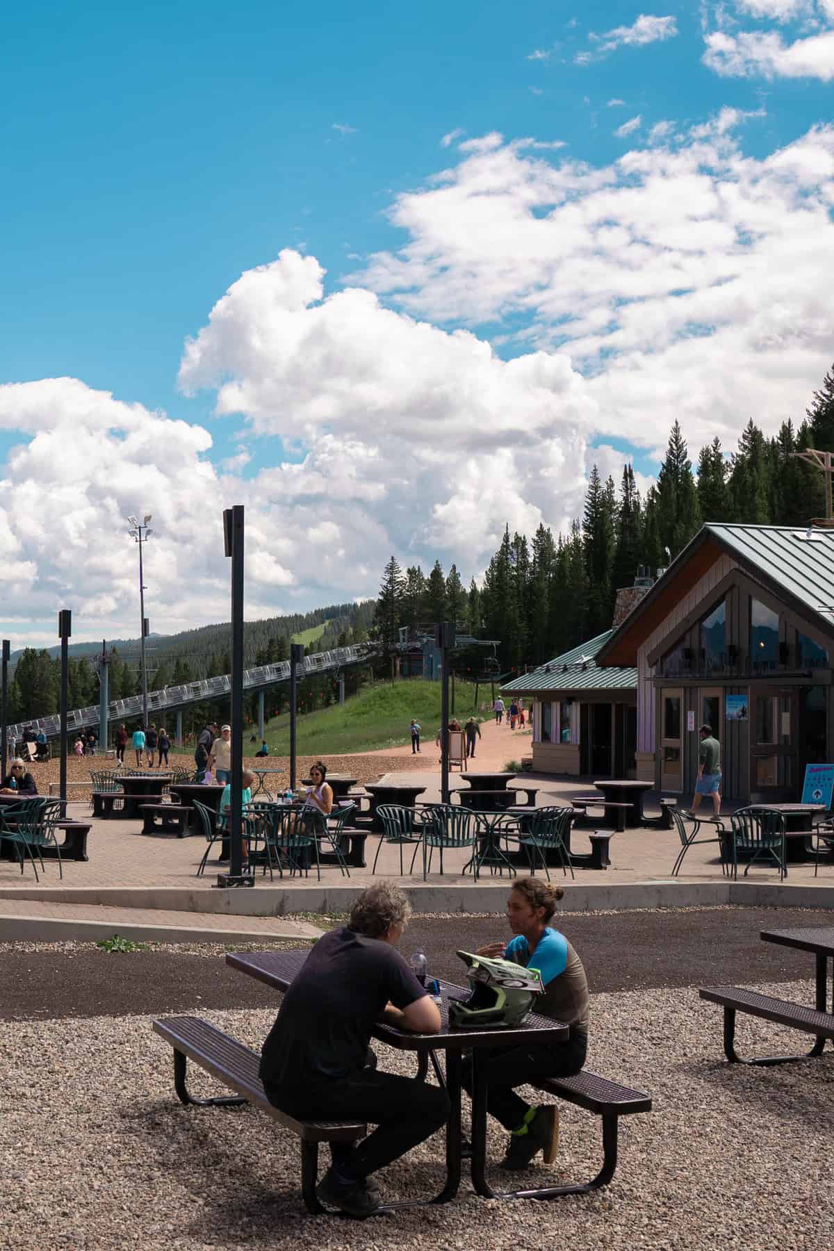 Outdoor seating at a mountain resort