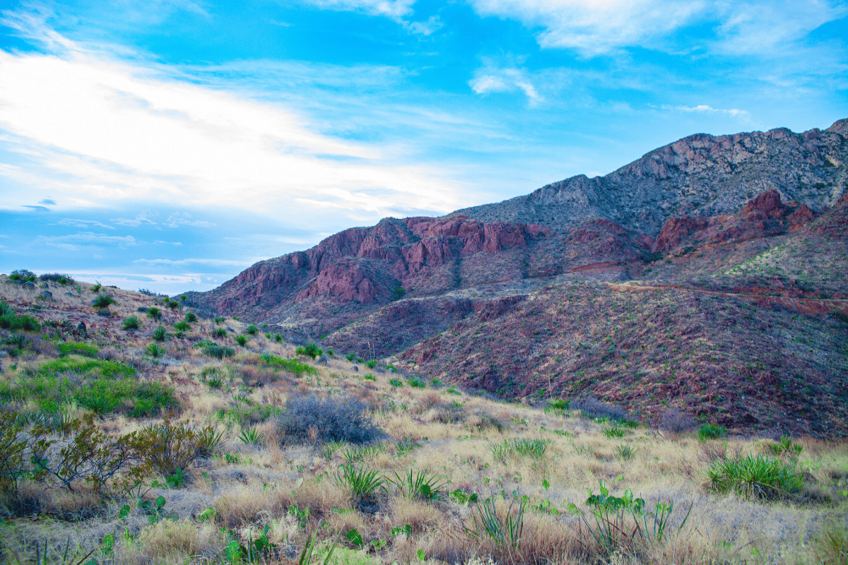 Scenic view of a rugged mountain range.