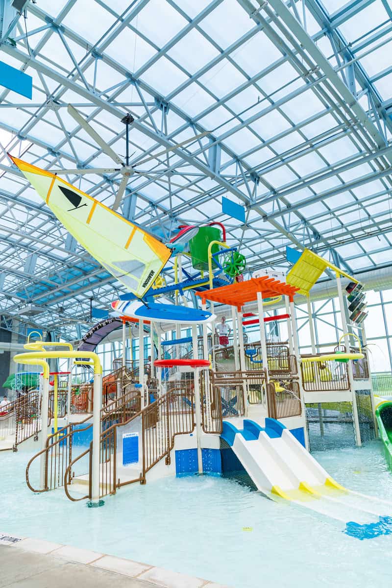 Indoor water park with colorful slides