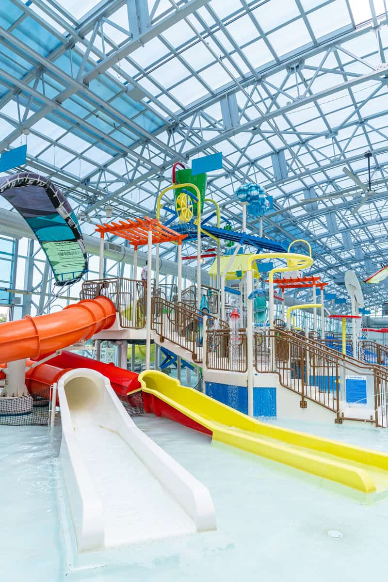 Indoor water park with colorful slides