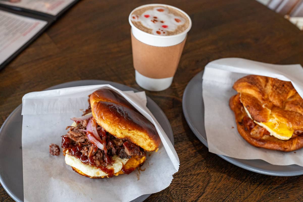 Breakfast sandwich on a plate