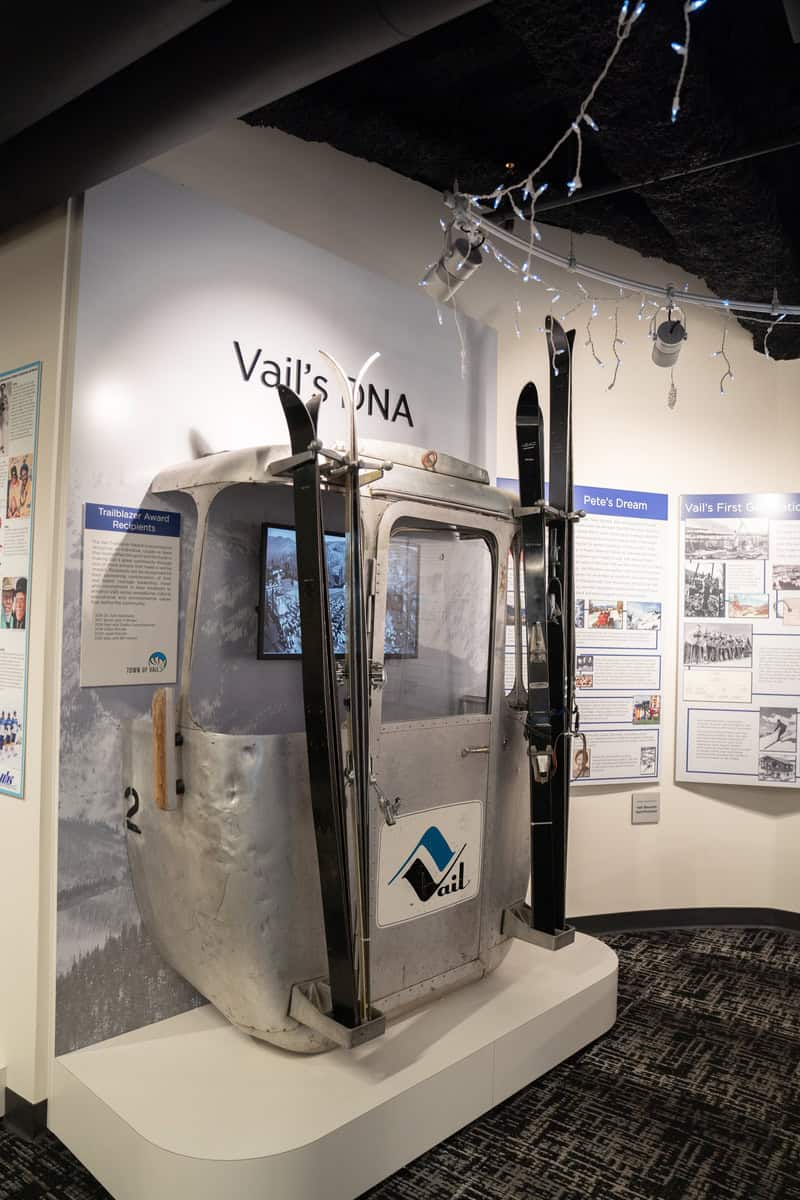 Exhibit of an old ski gondola cabin