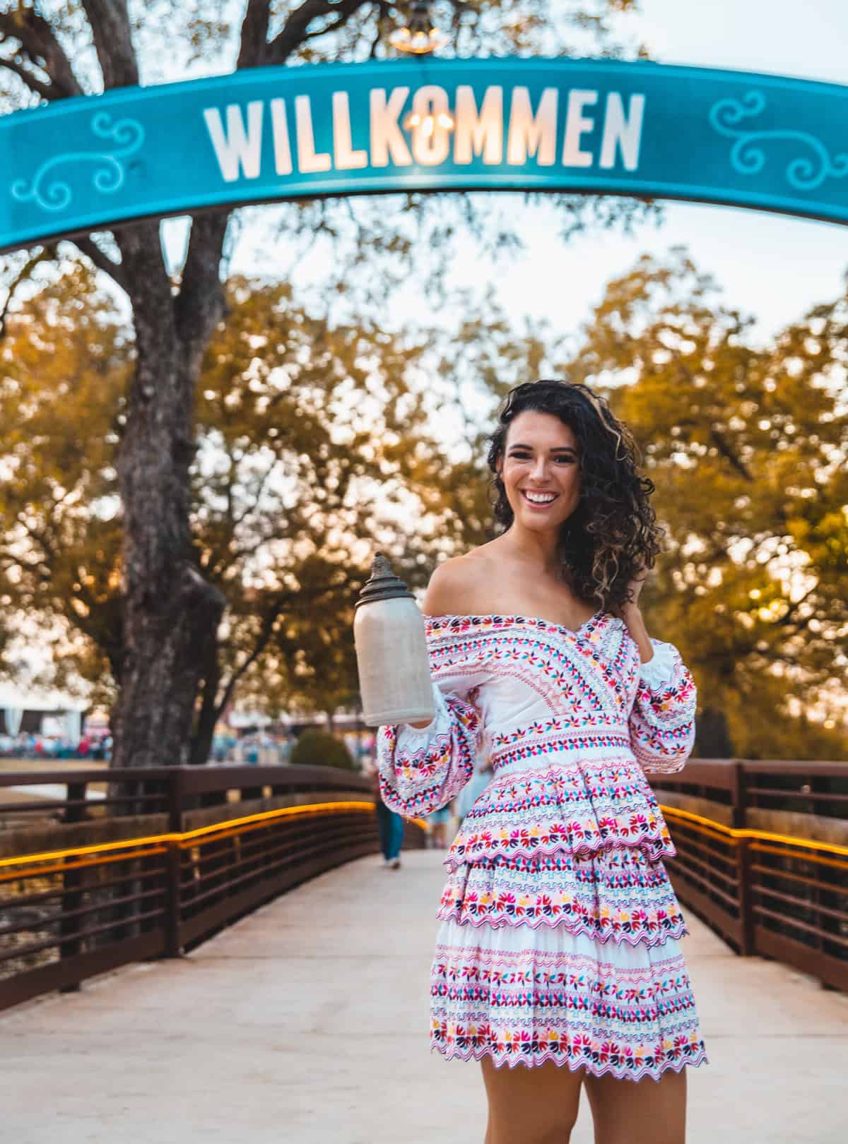 Woman in a patterned dress