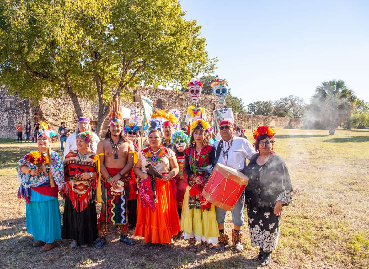 Group dressed in colorful traditional costumes