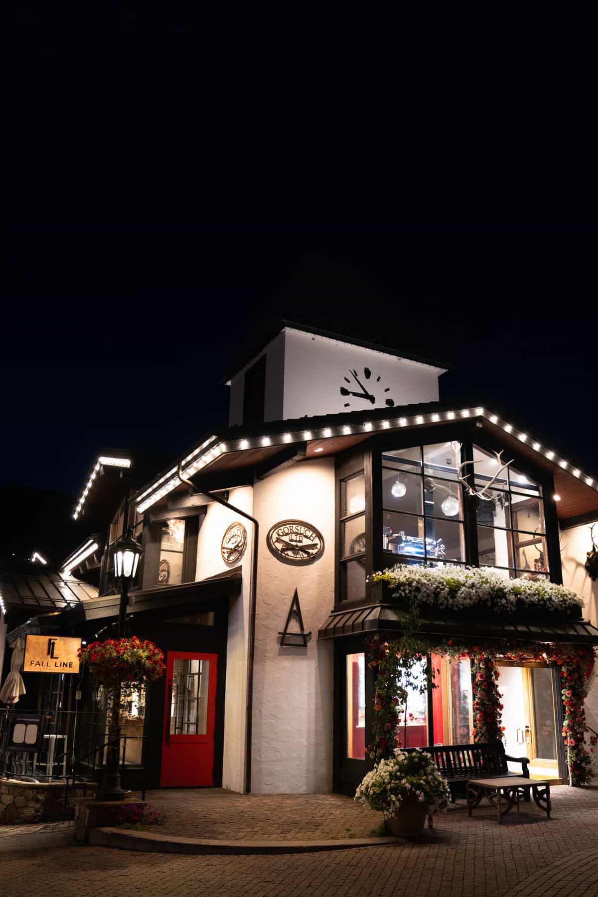 Charming two-story building at night