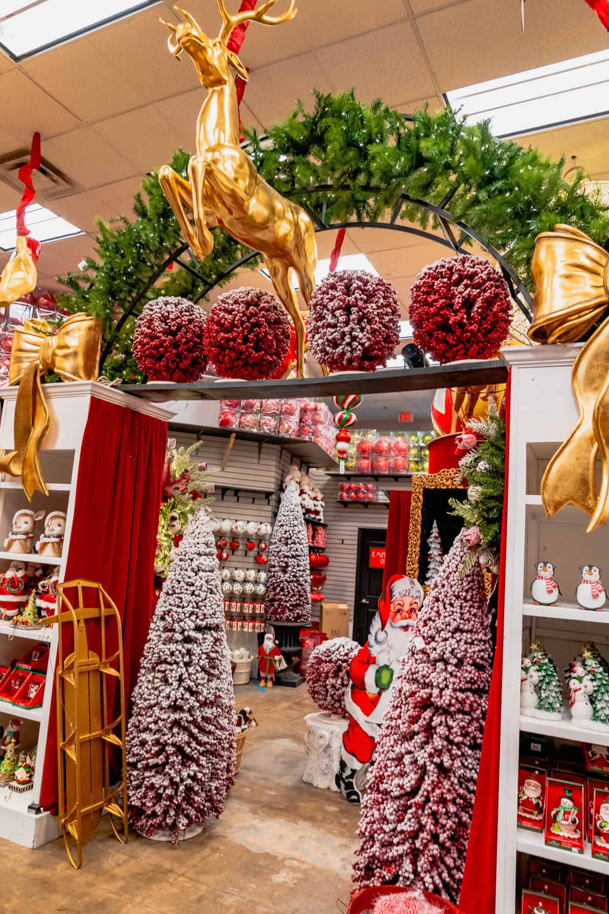 store filled with colorful Christmas decorations and ornaments