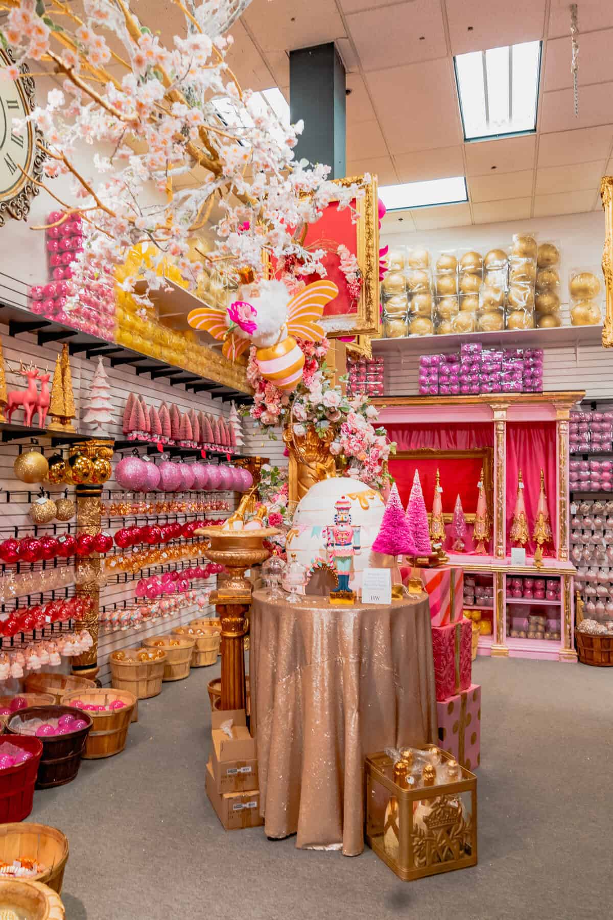 store filled with pink and gold decorations