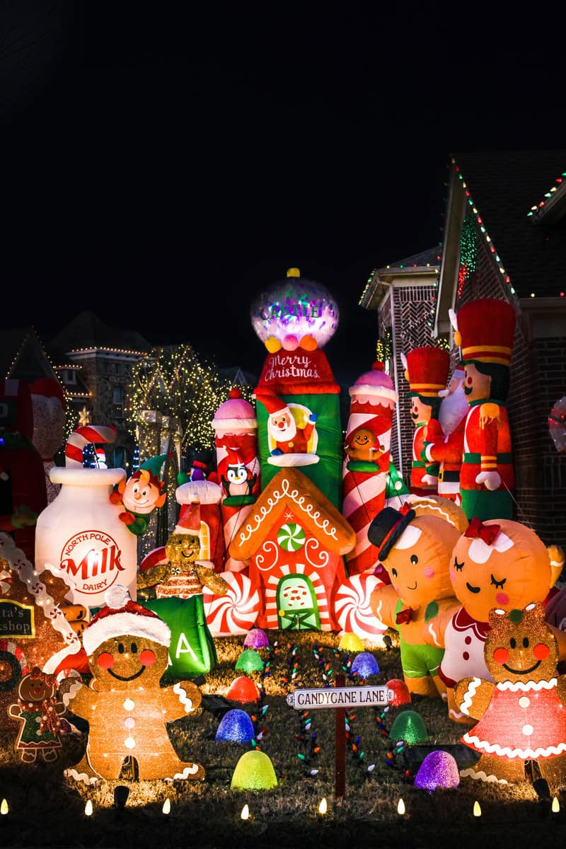 house adorned with colorful Christmas lights