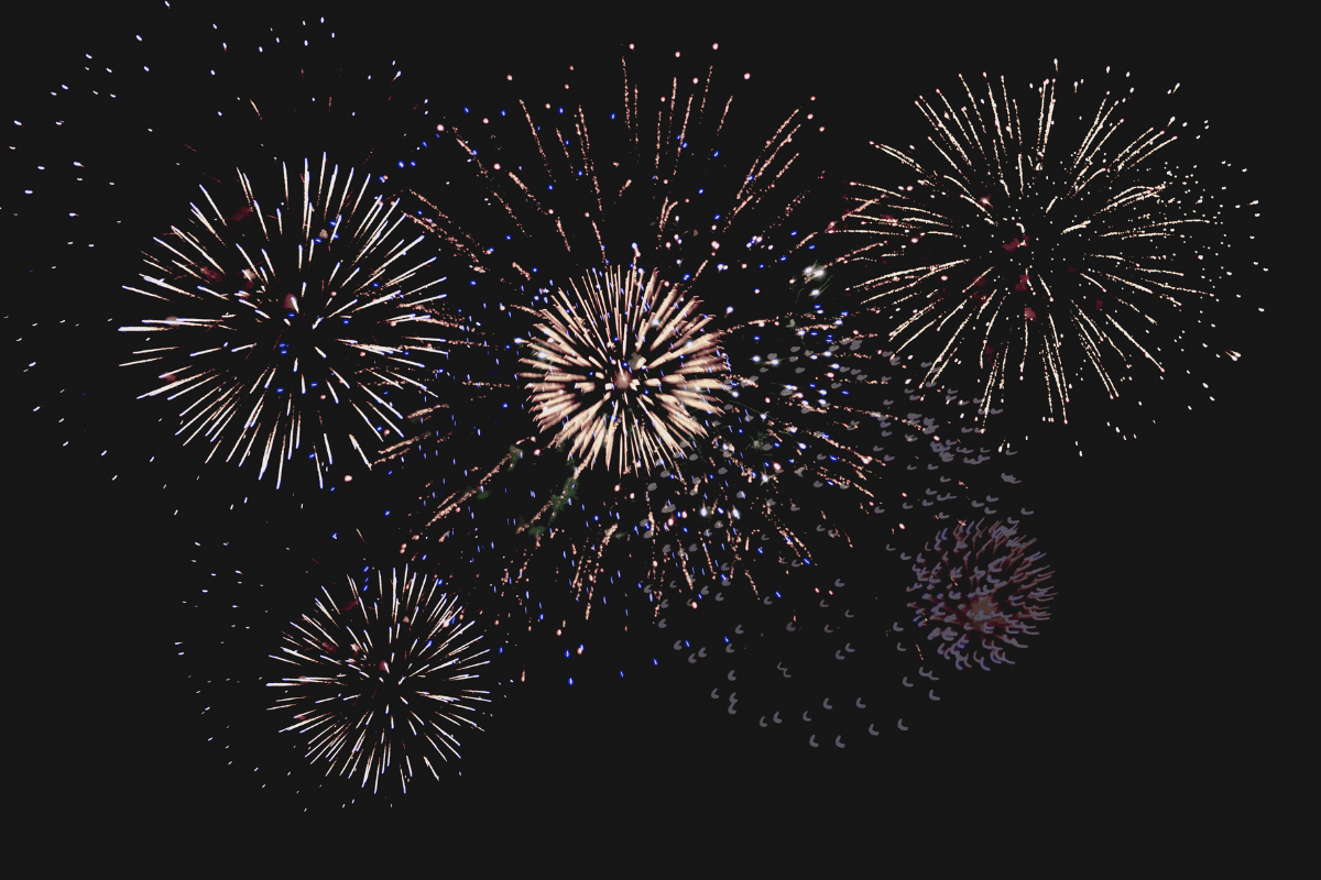 Vibrant fireworks display against a dark night sky.