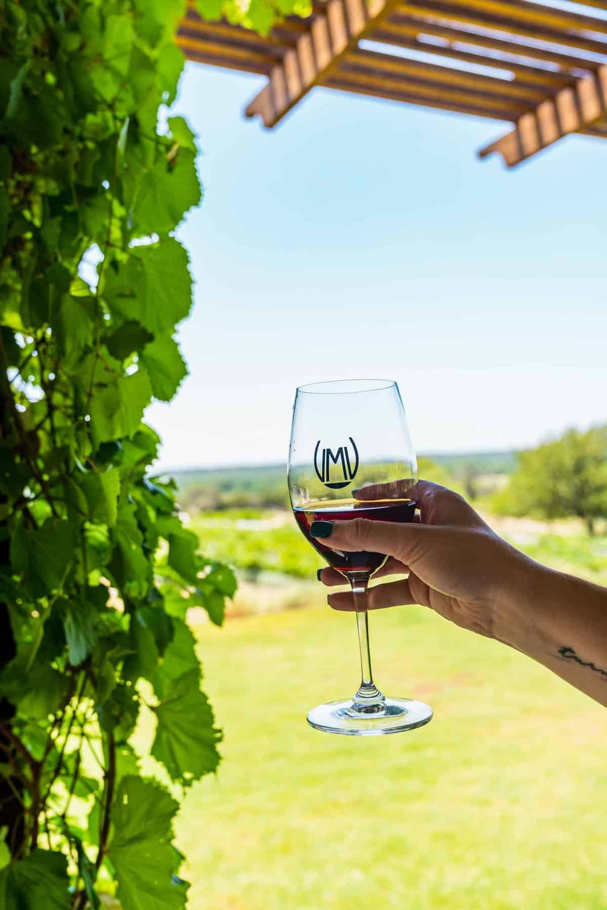 Valley Mills Wine Glass with outdoor background