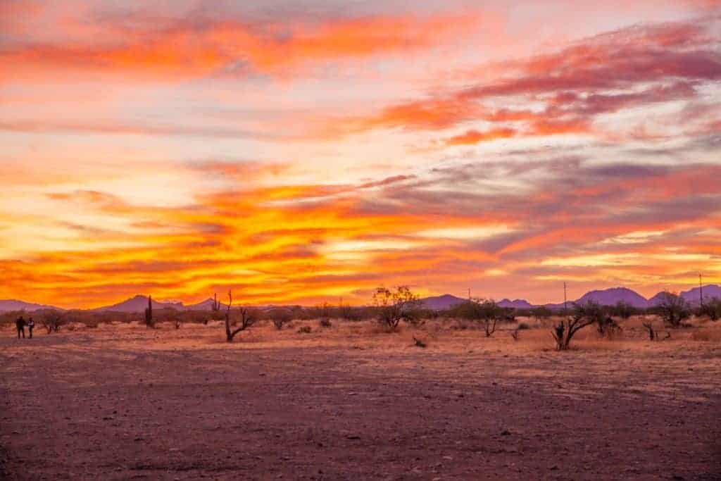 Vibrant sunset over a desert landscape