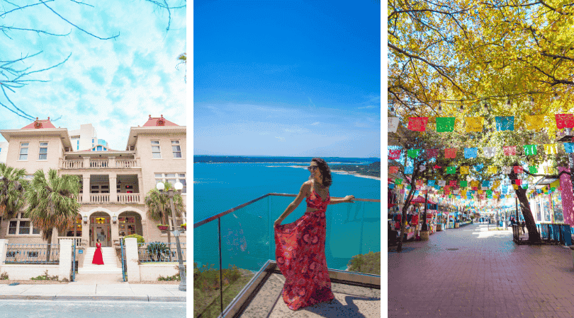 a historic building, a stunning coastal view, and a vibrant street