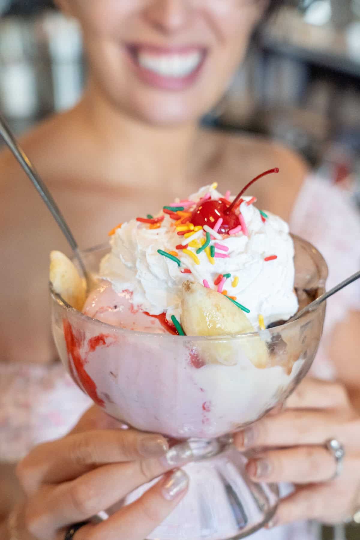 corsicana arts & entertainment district - across the street diner jessica serna enjoying ice cream